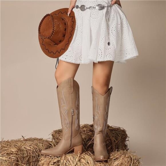 NEW  Western Cowboy Boots for Women - Knee High Wide Calf Cowgirl Boots - Picture 2 of 6